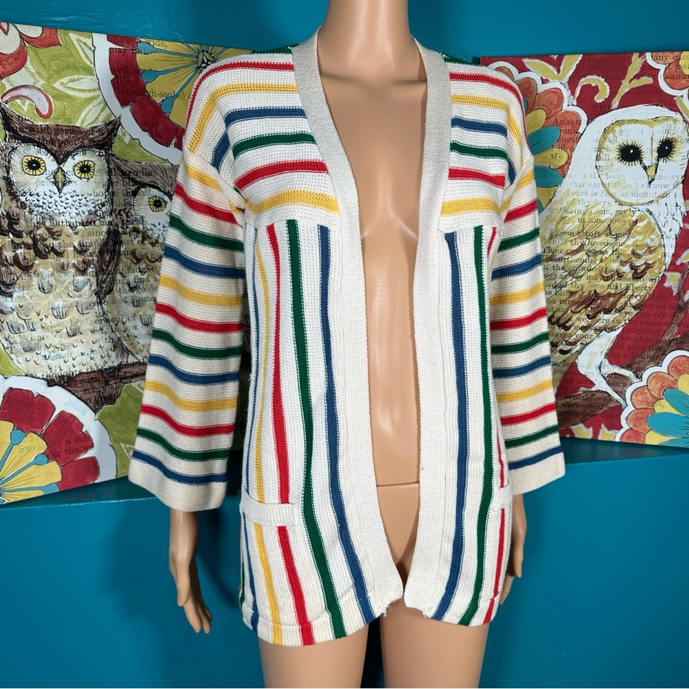 Vintage 70’s Tomboy of California Cardigan Sweater Rainbow Open Style - Picture 4 of 10